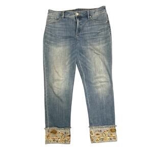 Chico's So Slimming Girlfriend Slimming Embroidered Cuffed Hem Ankle Jeans 8R